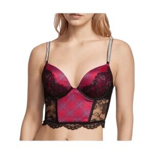 Victoria’s Secret Lipstick Red Plaid Bombshell Push-Up Corset Bra 34B